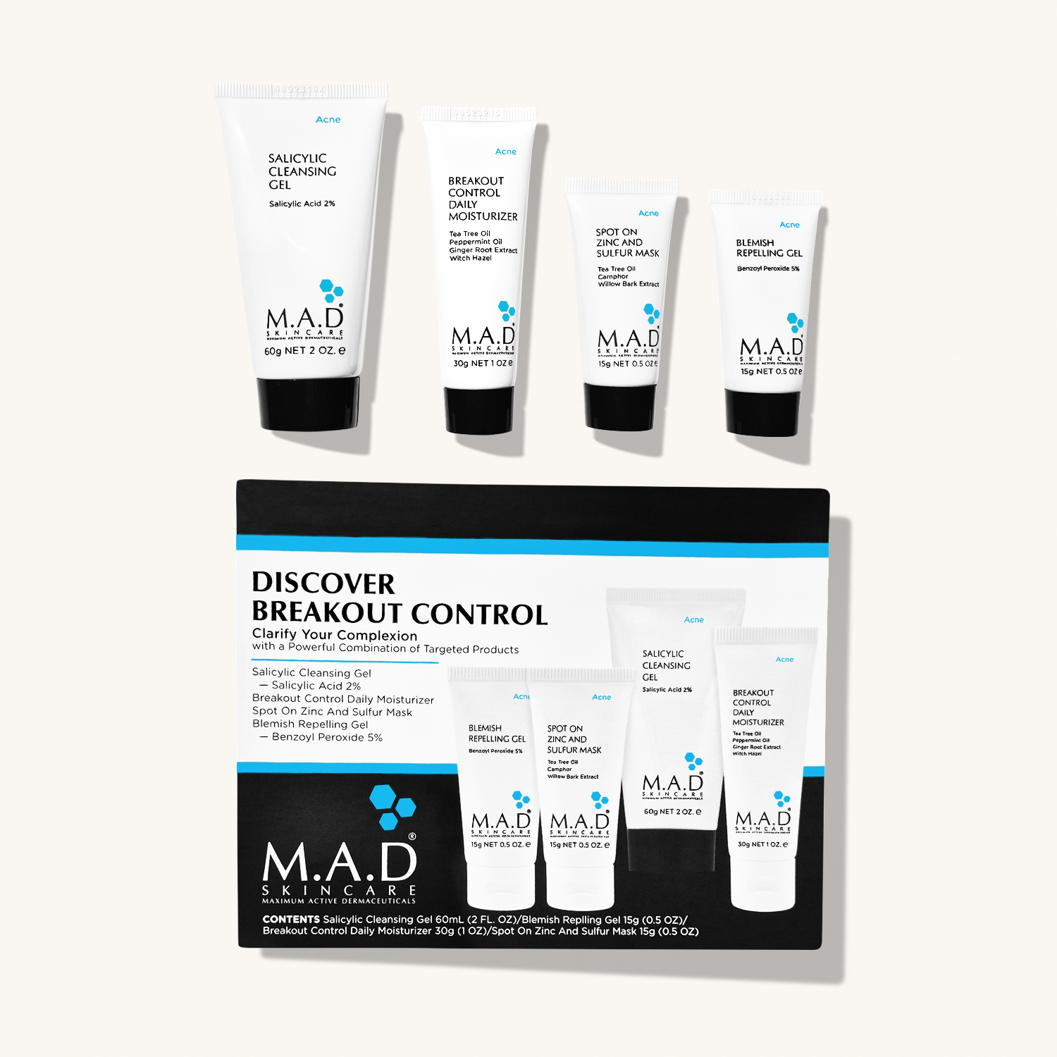 M.A.D SKINCARE Discover Breakout Control Acne Kit — Дорожный набор препаратов для жирной, комбинированной и кожи с АКНЕ