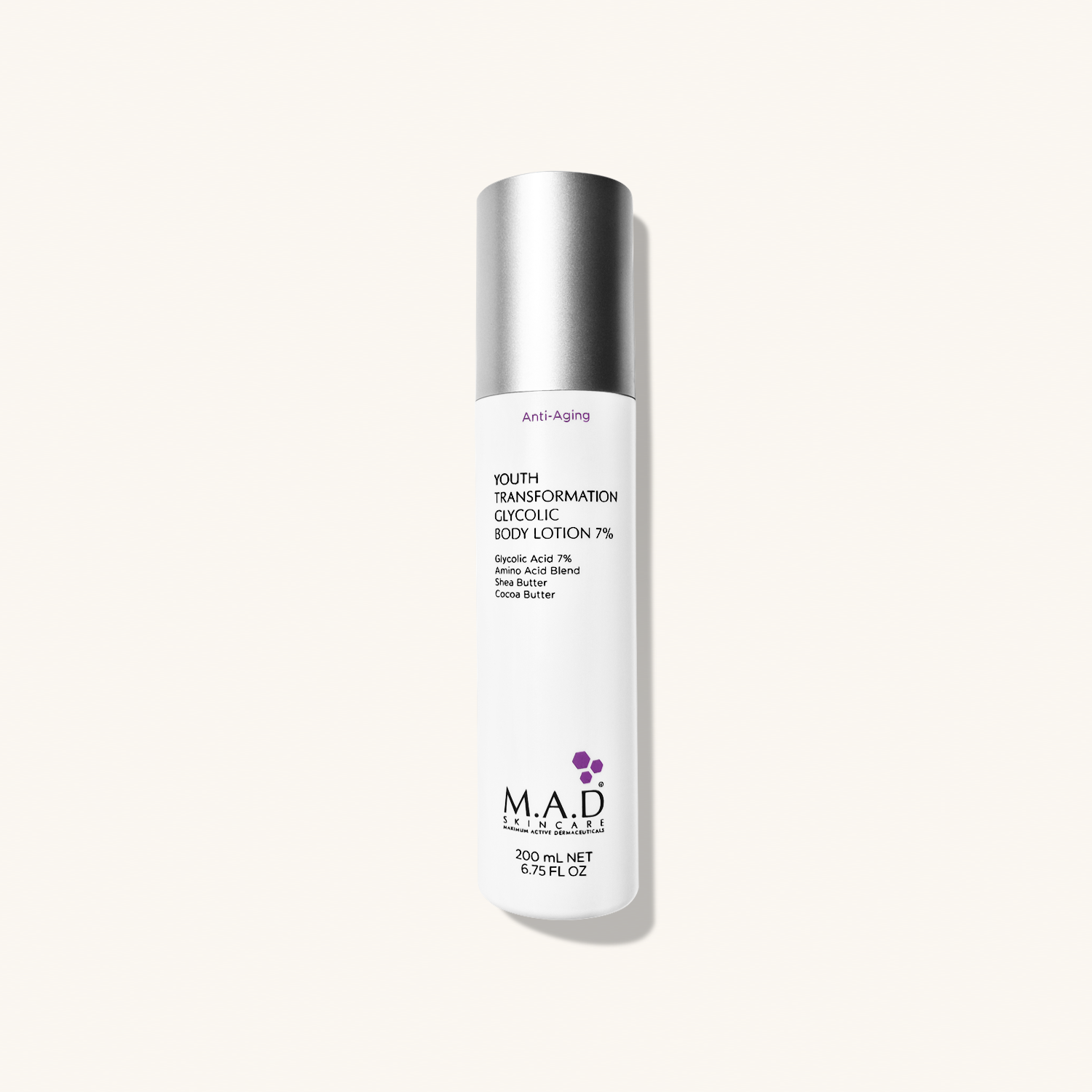 M.A.D SKINCARE Youth Transformation Glycolic Body Lotion 7% — Омолаживающий лосьон для тела с 7% гликолевой кислотой