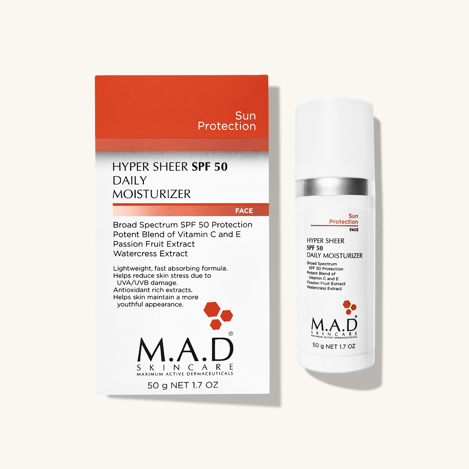 M.A.D SKINCARE Hyper Sheer SPF 50 Daily Moisturizer — Увлажняющий крем - основа под макияж с защитой SPF 50