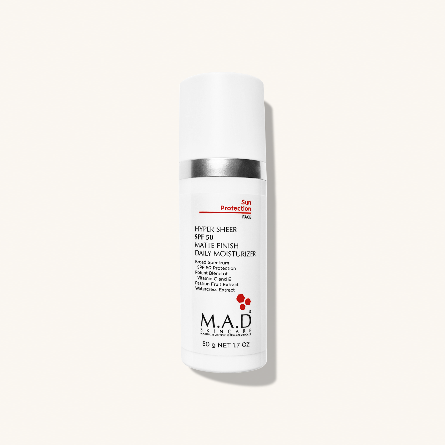 M.A.D SKINCARE Hyper Sheer SPF 50 Matte Finish Daily Moisturizer — Увлажняющий и матирующий крем - основа под макияж с защитой SPF 50
