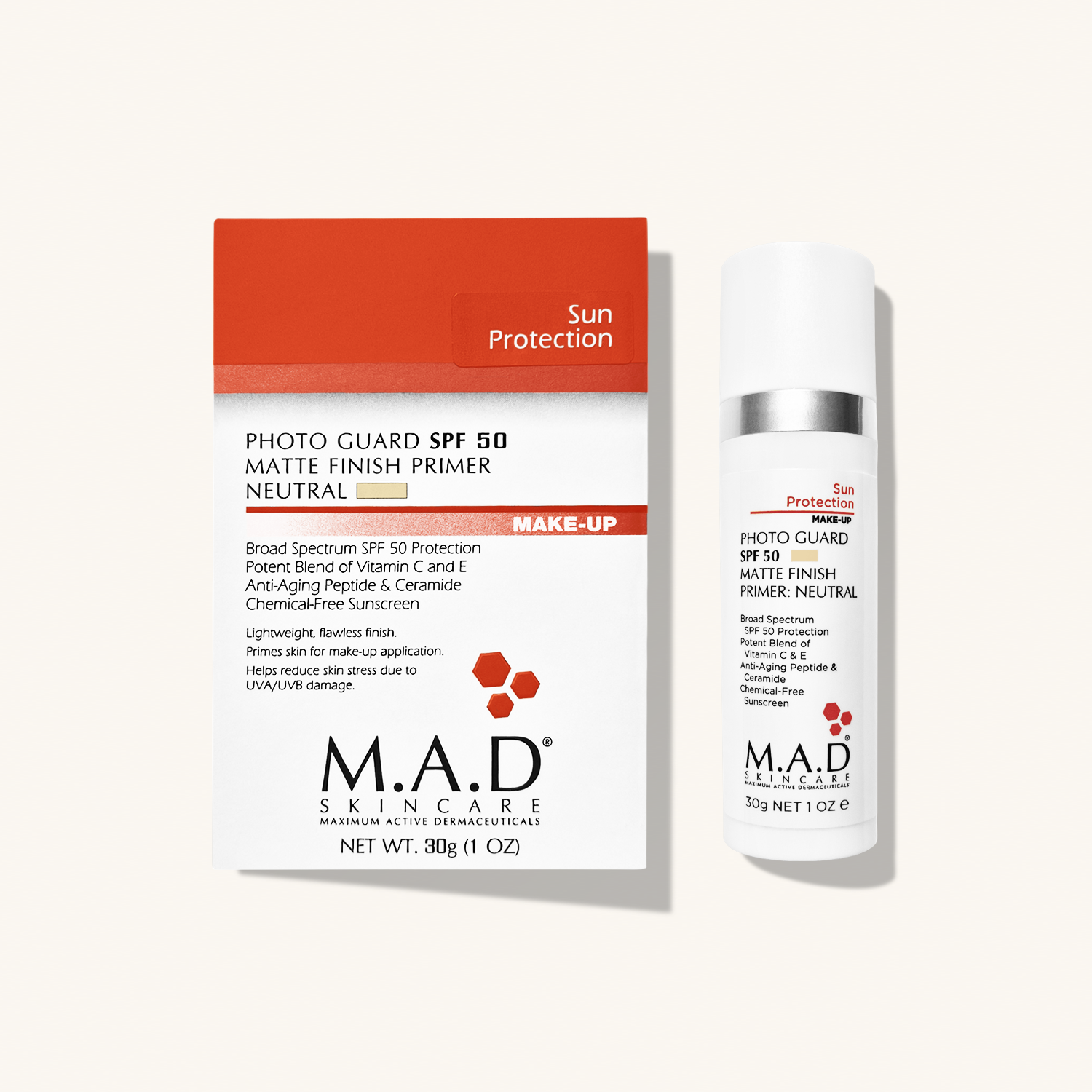 M.A.D SKINCARE Photo Guard SPF 50 Matte Finish Primer - Neutral — Матирующий крем - праймер с защитой SPF 50 Neutral