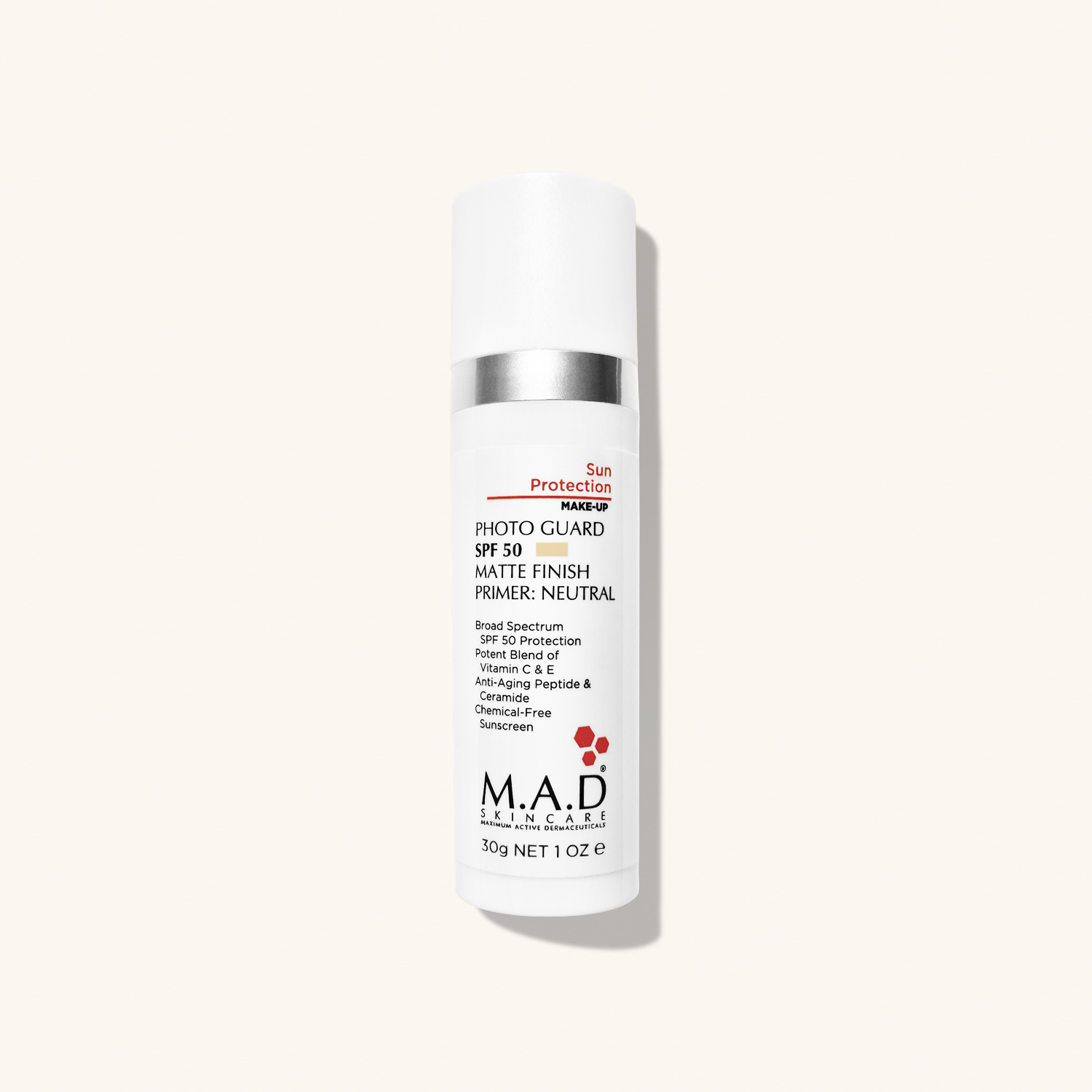 M.A.D SKINCARE Photo Guard SPF 50 Matte Finish Primer - Neutral — Матирующий крем - праймер с защитой SPF 50 Neutral