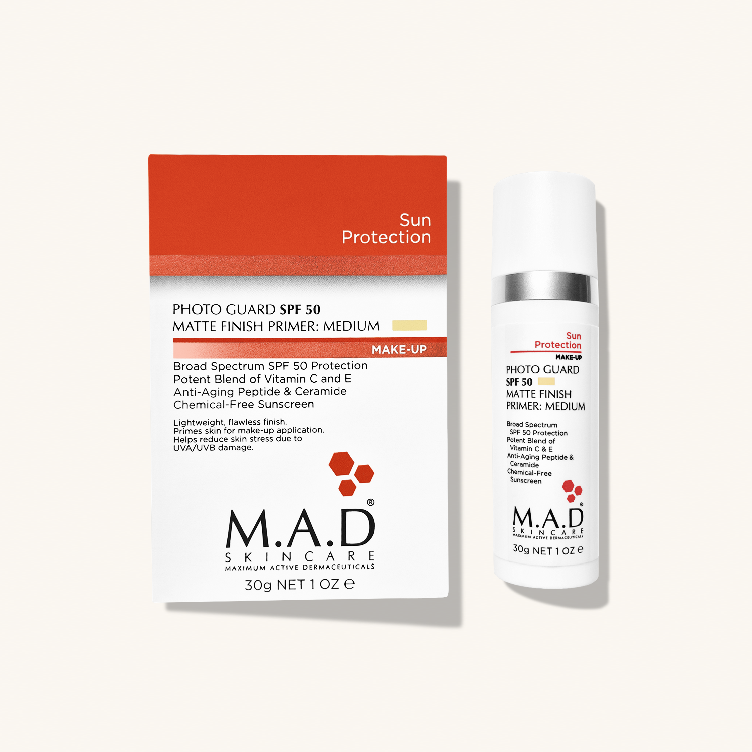 M.A.D SKINCARE Photo Guard SPF 50 Matte Finish Primer - Medium — Матирующий крем - праймер с защитой SPF 50 Medium