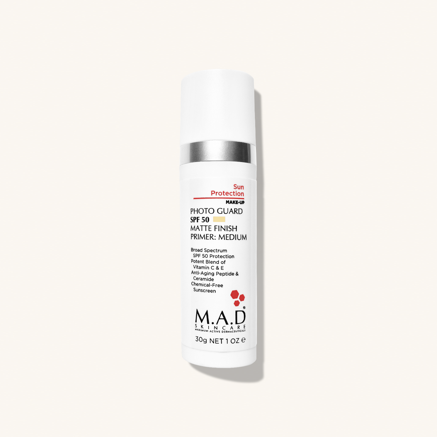 M.A.D SKINCARE Photo Guard SPF 50 Matte Finish Primer - Medium — Матирующий крем - праймер с защитой SPF 50 Medium