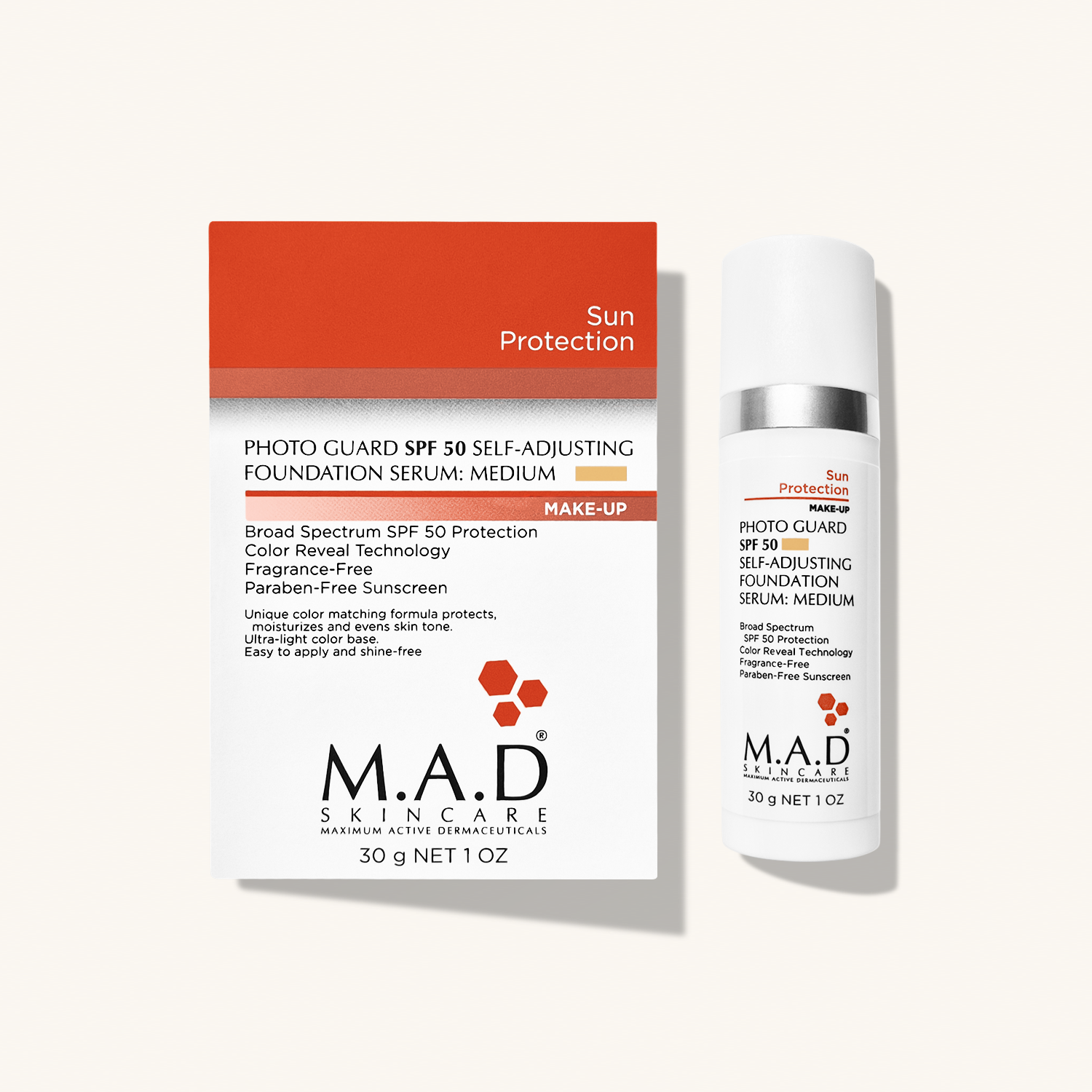 M.A.D SKINCARE Photo Guard SPF 50 Self Adjusting Foundation Serum Medium — Подстраивающаяся сыворотка - основа под макияж с защитой SPF 50 Medium