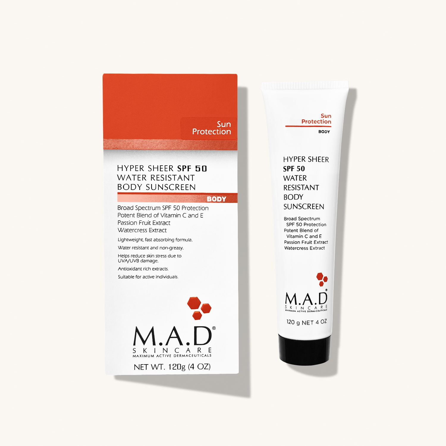 M.A.D SKINCARE Hyper Sheer SPF 50 water Resistant Body Sunscreen — Лосьон для тела водооталкивающий защитный SPF 50